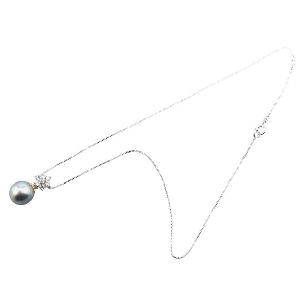 K14WG ホワイトゴールド 黒蝶真珠11mm ダイヤ0.50ct 星 スター モチーフ ペンダントネックレス レディース 【中古】