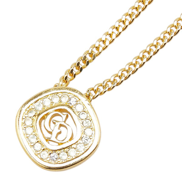 ディオール CDロゴ ネックレス ゴールド メッキ ラインストーン レディース Dior 【中古】