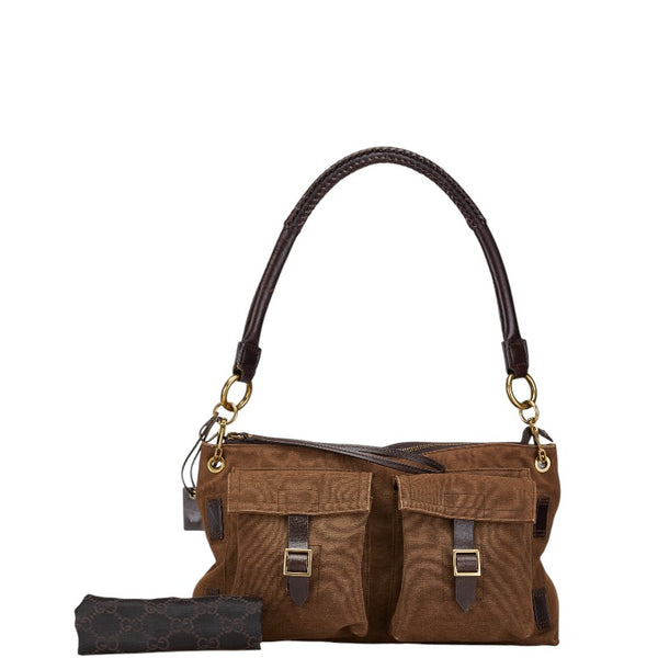 グッチ ショルダーバッグ ブラウン キャンバス レザー レディース GUCCI 【中古】