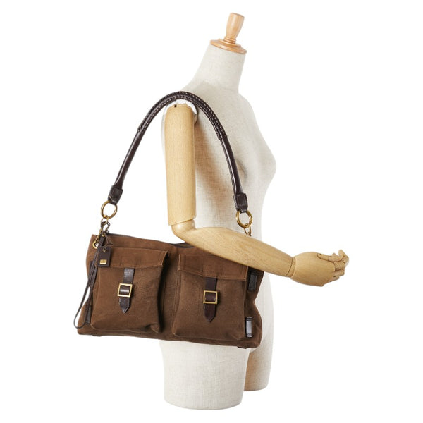 グッチ ショルダーバッグ ブラウン キャンバス レザー レディース GUCCI 【中古】