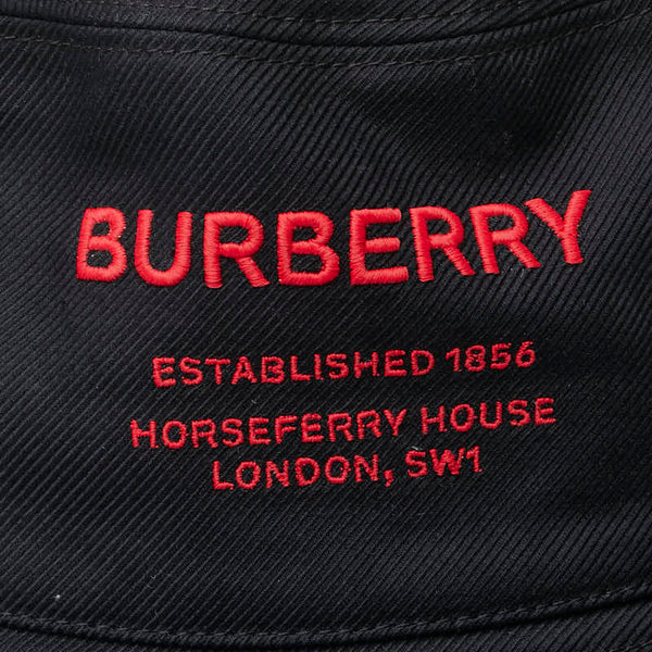 バーバリー ロゴ バケットハット サイズ:L(59cm) ブラック レッド コットン レザー メンズ BURBERRY 【中古】