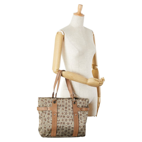 サルヴァトーレフェラガモ トートバッグ ショルダーバッグ EJ-21 8481 グレー ベージュ キャンバス レザー レディース Salvatore Ferragamo 【中古】