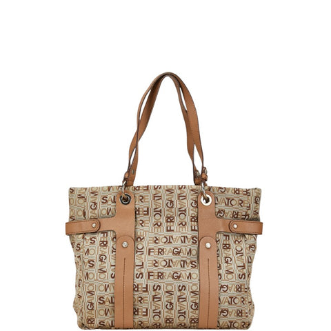 サルヴァトーレフェラガモ トートバッグ ショルダーバッグ EJ-21 8481 グレー ベージュ キャンバス レザー レディース Salvatore Ferragamo 【中古】