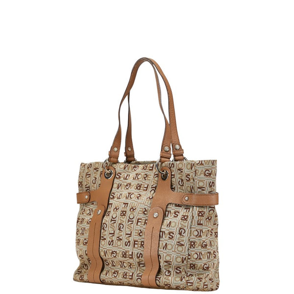 サルヴァトーレフェラガモ トートバッグ ショルダーバッグ EJ-21 8481 グレー ベージュ キャンバス レザー レディース Salvatore Ferragamo 【中古】