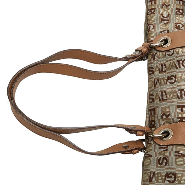 サルヴァトーレフェラガモ トートバッグ ショルダーバッグ EJ-21 8481 グレー ベージュ キャンバス レザー レディース Salvatore Ferragamo 【中古】