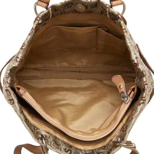 サルヴァトーレフェラガモ トートバッグ ショルダーバッグ EJ-21 8481 グレー ベージュ キャンバス レザー レディース Salvatore Ferragamo 【中古】