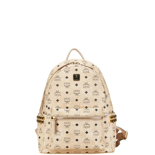 エム シー エム ヴィセトス ロゴグラム スタッズ リュック バックパック ベージュ PVC レザー レディース MCM 【中古】