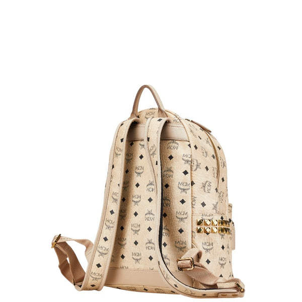エム シー エム ヴィセトス ロゴグラム スタッズ リュック バックパック ベージュ PVC レザー レディース MCM 【中古】