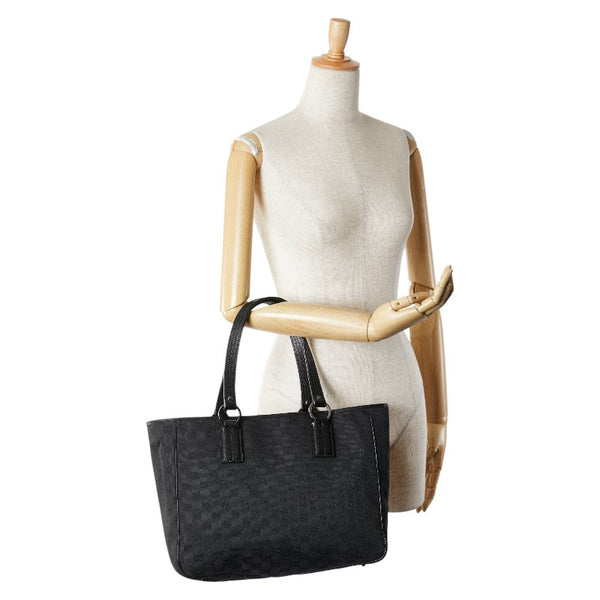 グッチ GGキャンバス トートバッグ ショルダーバッグ 113017 ブラック キャンバス レザー レディース GUCCI 【中古】