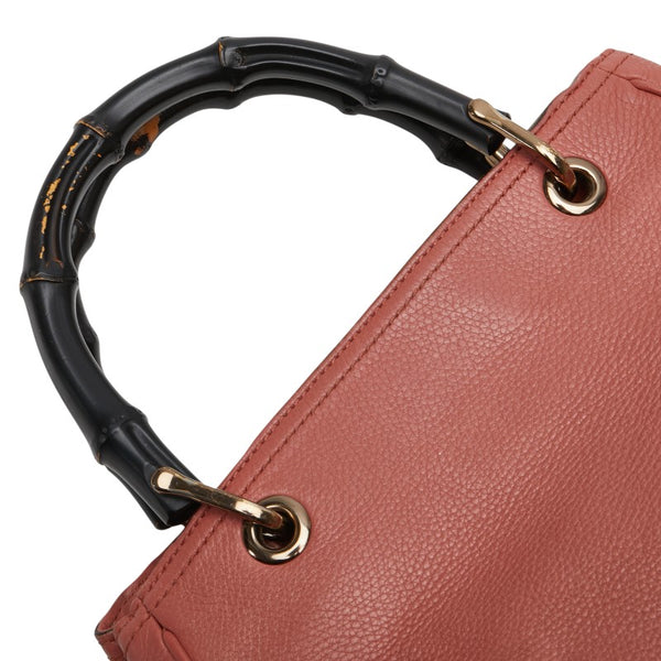 グッチ バンブー ショッパー スモール ハンドバッグ ショルダーバッグ 2WAY 336032 ピンク レザー レディース GUCCI 【中古】