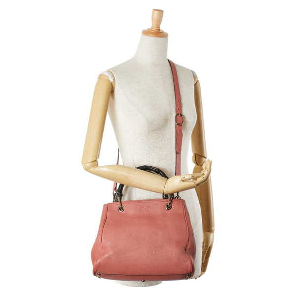 グッチ バンブー ショッパー スモール ハンドバッグ ショルダーバッグ 2WAY 336032 ピンク レザー レディース GUCCI 【中古】