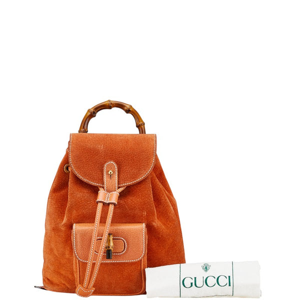 グッチ バンブー リュック バックパック 003 2058 0030 オレンジ スウェード レザー レディース GUCCI 【中古】