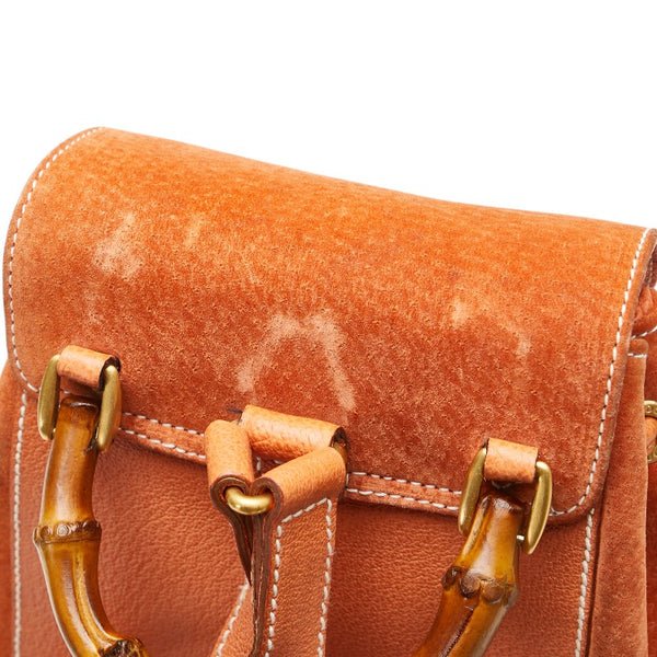グッチ バンブー リュック バックパック 003 2058 0030 オレンジ スウェード レザー レディース GUCCI 【中古】