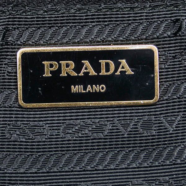 プラダ 三角ロゴプレート カモ柄 トートバッグ カーキ ブラック ナイロン レザー レディース PRADA 【中古】