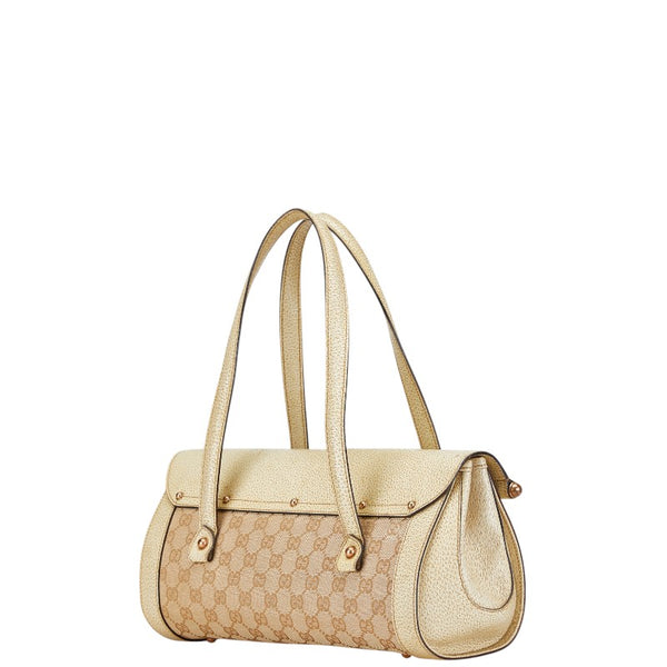 グッチ GGキャンバス バンブー ショルダーバッグ ハンドバッグ 111713 ベージュ ブラウン キャンバス レザー レディース GUCCI 【中古】