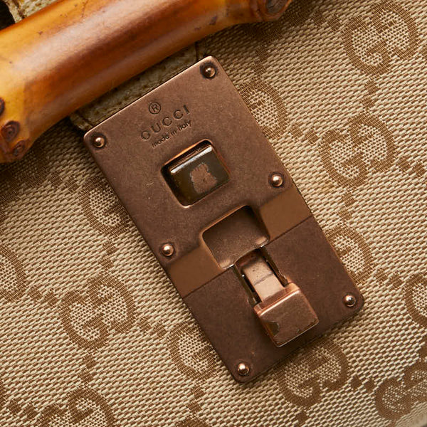 グッチ GGキャンバス バンブー ショルダーバッグ ハンドバッグ 111713 ベージュ ブラウン キャンバス レザー レディース GUCCI 【中古】