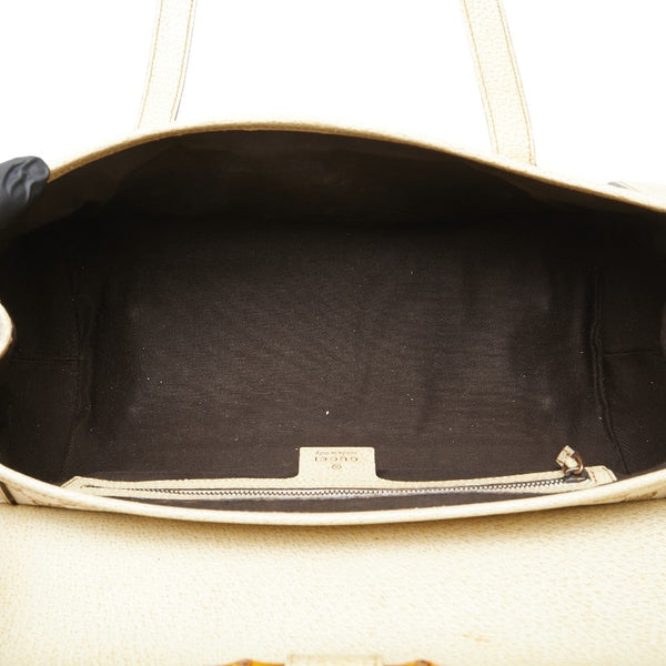 グッチ GGキャンバス バンブー ショルダーバッグ ハンドバッグ 111713 ベージュ ブラウン キャンバス レザー レディース GUCCI 【中古】