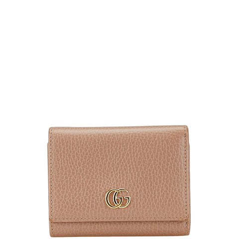 グッチ プチマーモント ダブルG コンパクトウォレット 474746 ベージュ レザー レディース GUCCI 【中古】