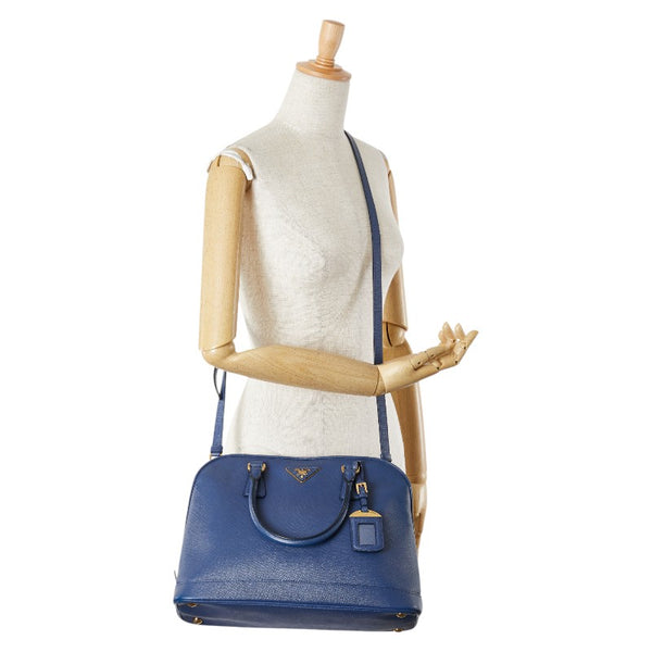 プラダ 三角ロゴプレート ショルダーバッグ ハンドバッグ 2WAY BN2567 ブルー サフィアーノレザー レディース PRADA 【中古】