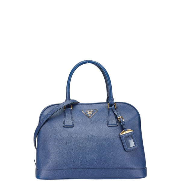 プラダ 三角ロゴプレート ショルダーバッグ ハンドバッグ 2WAY BN2567 ブルー サフィアーノレザー レディース PRADA 【中古】