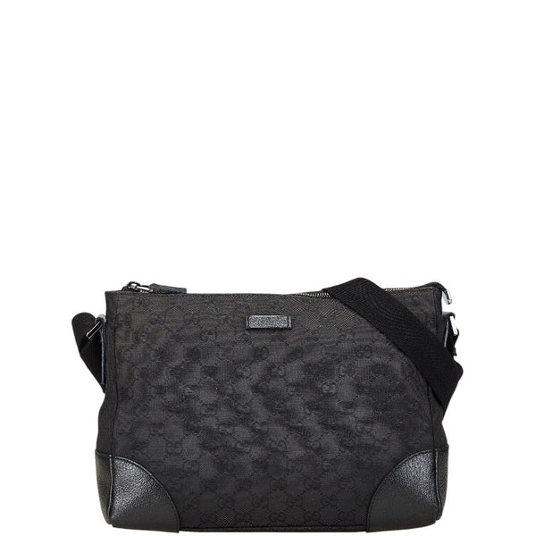 グッチ GGキャンバス 斜め掛け ショルダーバッグ 114273 ブラック キャンバス レザー レディース GUCCI 【中古】