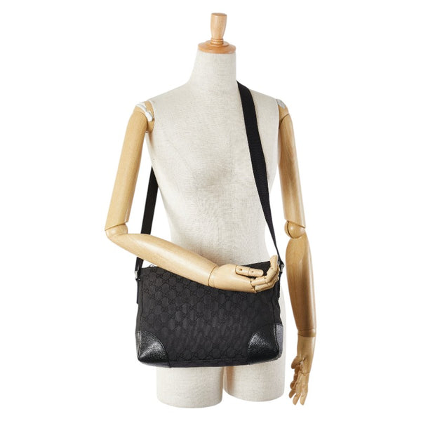 グッチ GGキャンバス 斜め掛け ショルダーバッグ 114273 ブラック キャンバス レザー レディース GUCCI 【中古】