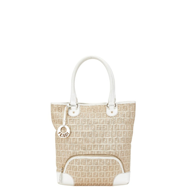 フェンディ ズッキーノ ハンドバッグ ベージュ ホワイト キャンバス レザー レディース FENDI 【中古】