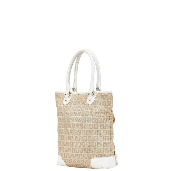 フェンディ ズッキーノ ハンドバッグ ベージュ ホワイト キャンバス レザー レディース FENDI 【中古】