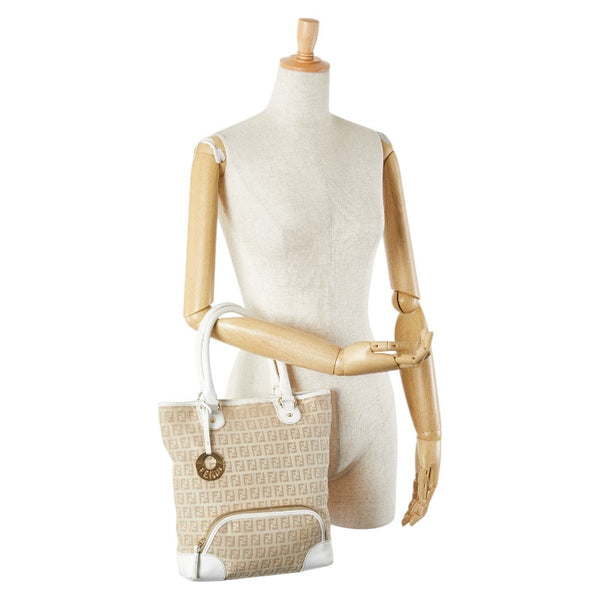 フェンディ ズッキーノ ハンドバッグ ベージュ ホワイト キャンバス レザー レディース FENDI 【中古】