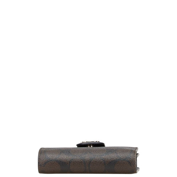 コーチ シグネチャー 二つ折り財布 C0082 ブラウン ブラック PVC レザー レディース COACH 【中古】