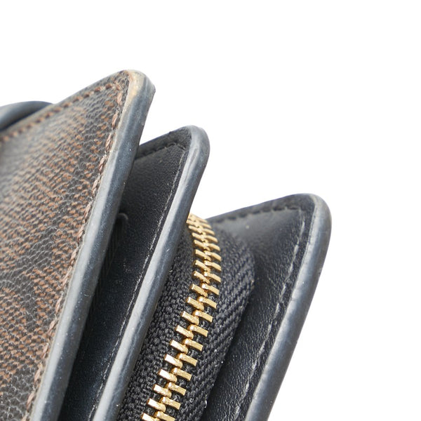 コーチ シグネチャー 二つ折り財布 C0082 ブラウン ブラック PVC レザー レディース COACH 【中古】