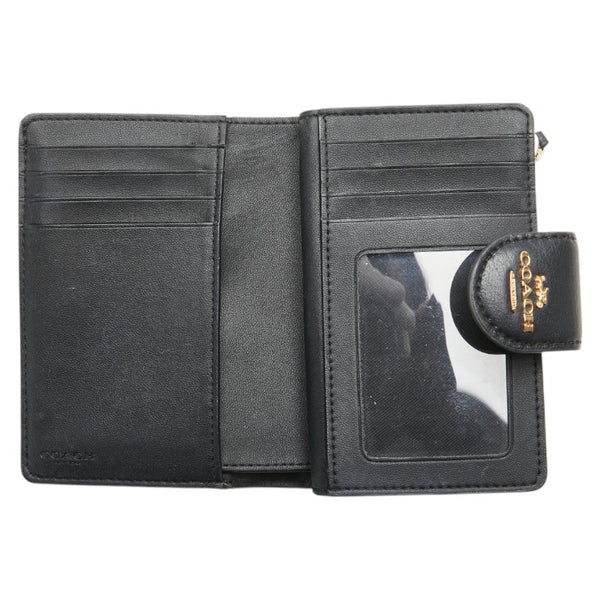 コーチ シグネチャー 二つ折り財布 C0082 ブラウン ブラック PVC レザー レディース COACH 【中古】