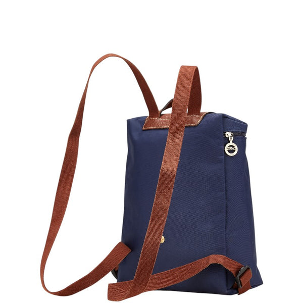 ロンシャン ル プリアージュ リュック バックパック ネイビー ブラウン ナイロン レザー レディース Longchamp 【中古】