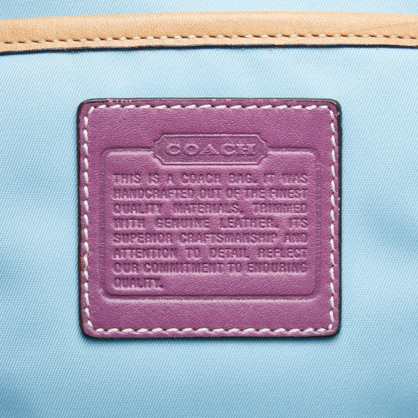 コーチ ハンプトンズ ウイークエンド トートバッグ ショルダーバッグ ライトブルー ブラウン ナイロン レザー レディース COACH 【中古】