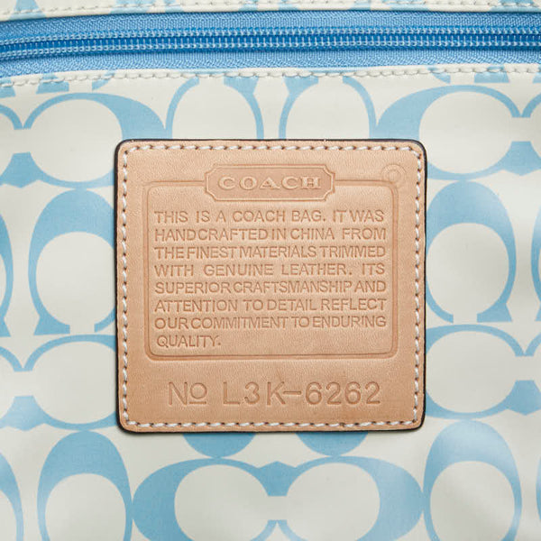 コーチ ハンプトンズ ウイークエンド トートバッグ ショルダーバッグ ライトブルー ブラウン ナイロン レザー レディース COACH 【中古】