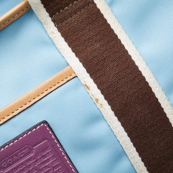 コーチ ハンプトンズ ウイークエンド トートバッグ ショルダーバッグ ライトブルー ブラウン ナイロン レザー レディース COACH 【中古】