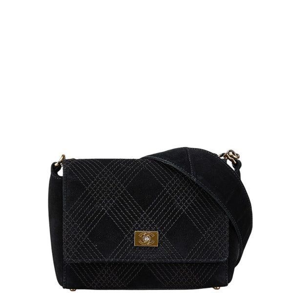シャネル ココマーク ワイルドステッチ チェーン ショルダーバッグ ブラック スウェード レザー レディース CHANEL 【中古】