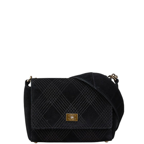 シャネル ココマーク ワイルドステッチ チェーン ショルダーバッグ ブラック スウェード レザー レディース CHANEL 【中古】