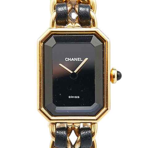 シャネル プルミエール 腕時計 サイズ：L H0001 クオーツ ブラック文字盤 メッキ レザー レディース CHANEL 【中古】