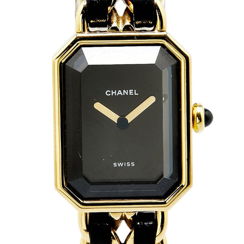 シャネル プルミエール 腕時計 サイズ：L H0001 クオーツ ブラック文字盤 メッキ レザー レディース CHANEL 【中古】