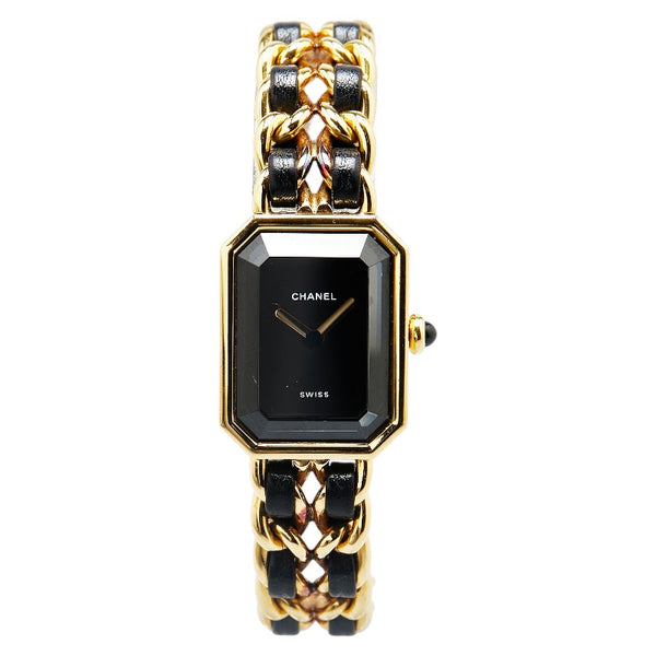 シャネル プルミエール 腕時計 サイズ：L H0001 クオーツ ブラック文字盤 メッキ レザー レディース CHANEL 【中古】