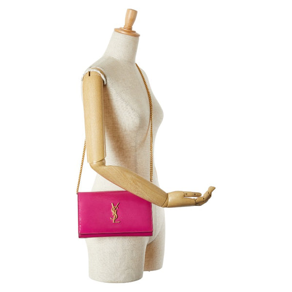 サンローラン YSLロゴ サッチェル ミディアム 斜め掛け チェーン ショルダーバッグ 377829 ピンク パテントレザー レディース SAINT LAURENT 【中古】
