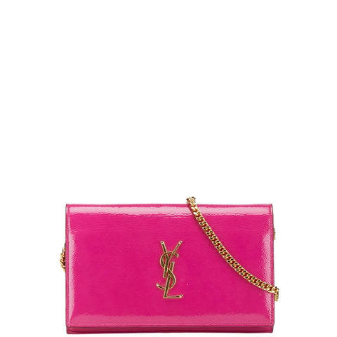 サンローラン YSLロゴ サッチェル ミディアム 斜め掛け チェーン ショルダーバッグ 377829 ピンク パテントレザー レディース SAINT LAURENT 【中古】