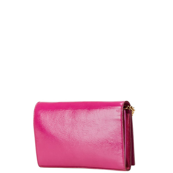 サンローラン YSLロゴ サッチェル ミディアム 斜め掛け チェーン ショルダーバッグ 377829 ピンク パテントレザー レディース SAINT LAURENT 【中古】