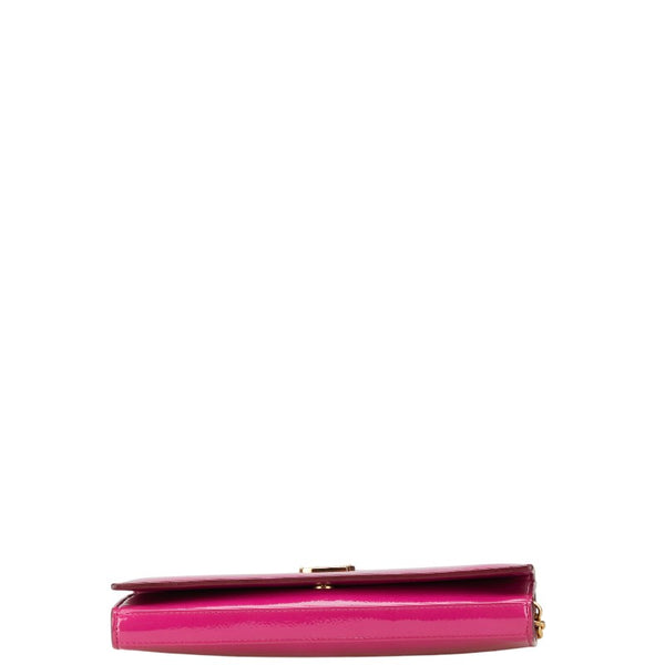 サンローラン YSLロゴ サッチェル ミディアム 斜め掛け チェーン ショルダーバッグ 377829 ピンク パテントレザー レディース SAINT LAURENT 【中古】