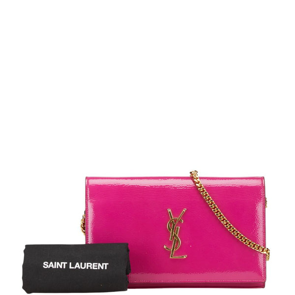 サンローラン YSLロゴ サッチェル ミディアム 斜め掛け チェーン ショルダーバッグ 377829 ピンク パテントレザー レディース SAINT LAURENT 【中古】