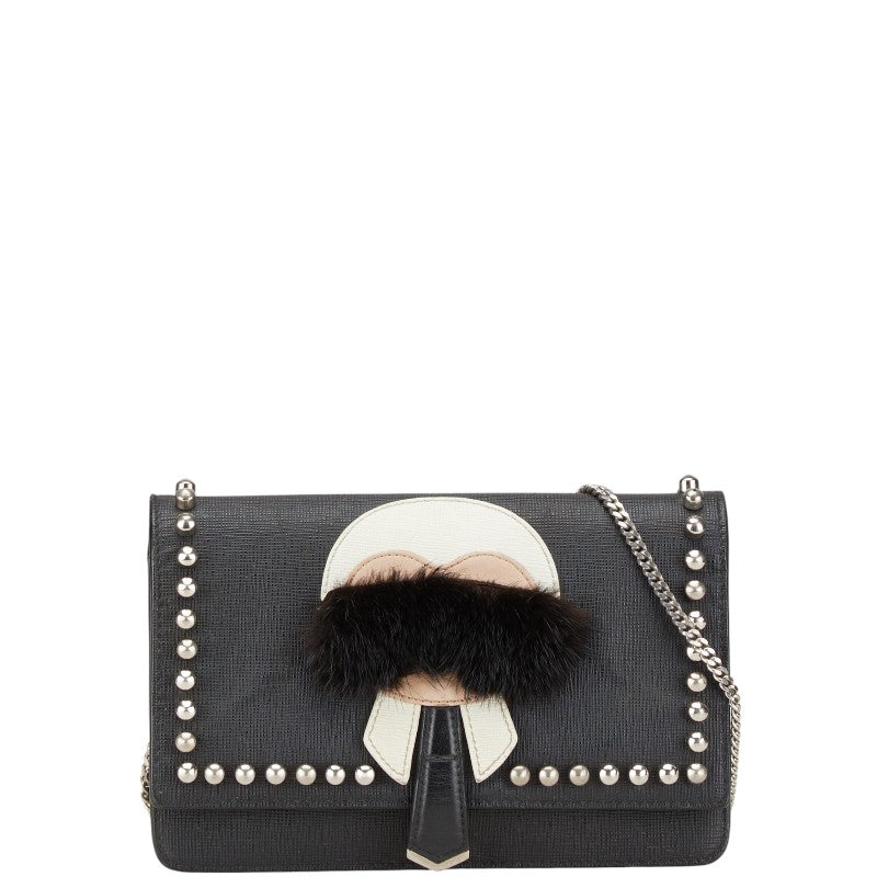 フェンディ モンスター カールラガーフェルド ウォレットチェーン 8M0346 ブラック マルチカラー レザー ファー レディース FENDI 【中古】