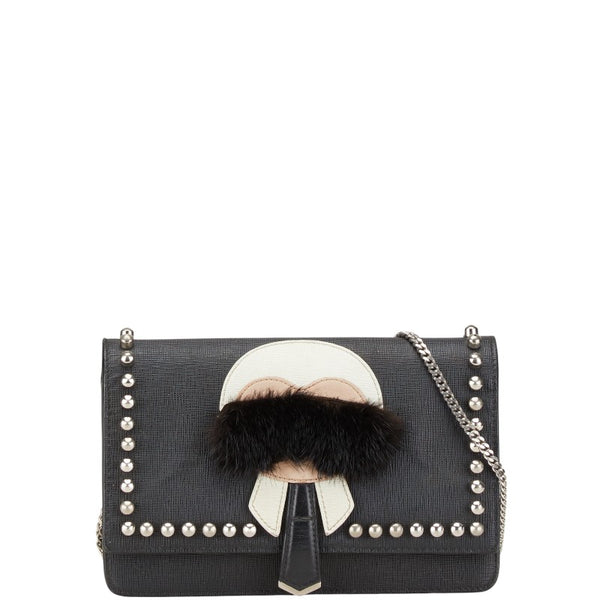 フェンディ モンスター カールラガーフェルド ウォレットチェーン 8M0346 ブラック マルチカラー レザー ファー レディース FENDI 【中古】