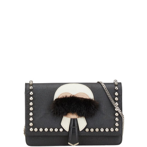 フェンディ モンスター カールラガーフェルド ウォレットチェーン 8M0346 ブラック マルチカラー レザー ファー レディース FENDI 【中古】