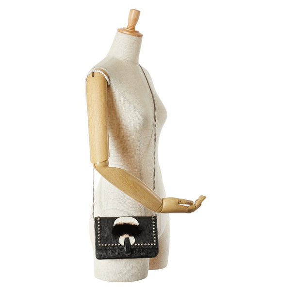 フェンディ モンスター カールラガーフェルド ウォレットチェーン 8M0346 ブラック マルチカラー レザー ファー レディース FENDI 【中古】